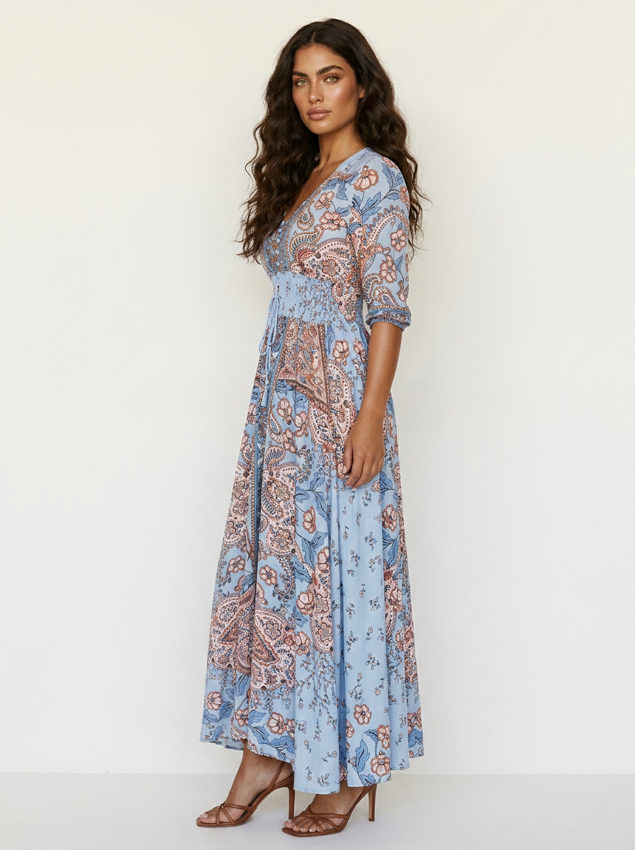 Floriana™ - Bohemian Paisley Maxi Dress