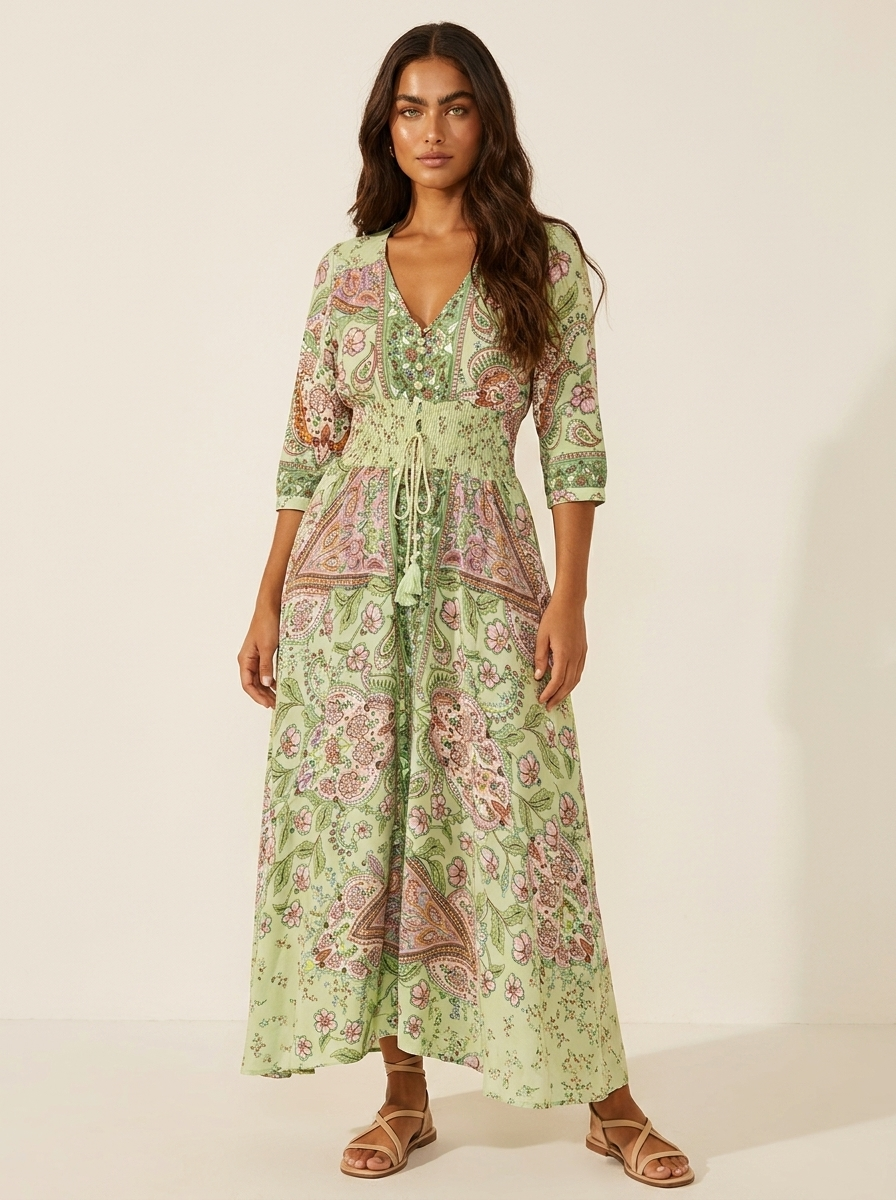 Floriana™ - Bohemian Paisley Maxi Dress