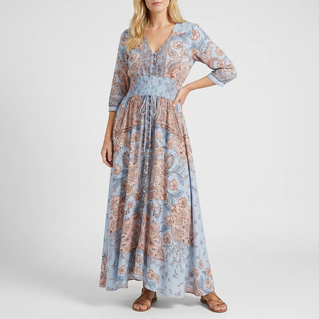Floriana™ - Bohemian Paisley Maxi Dress