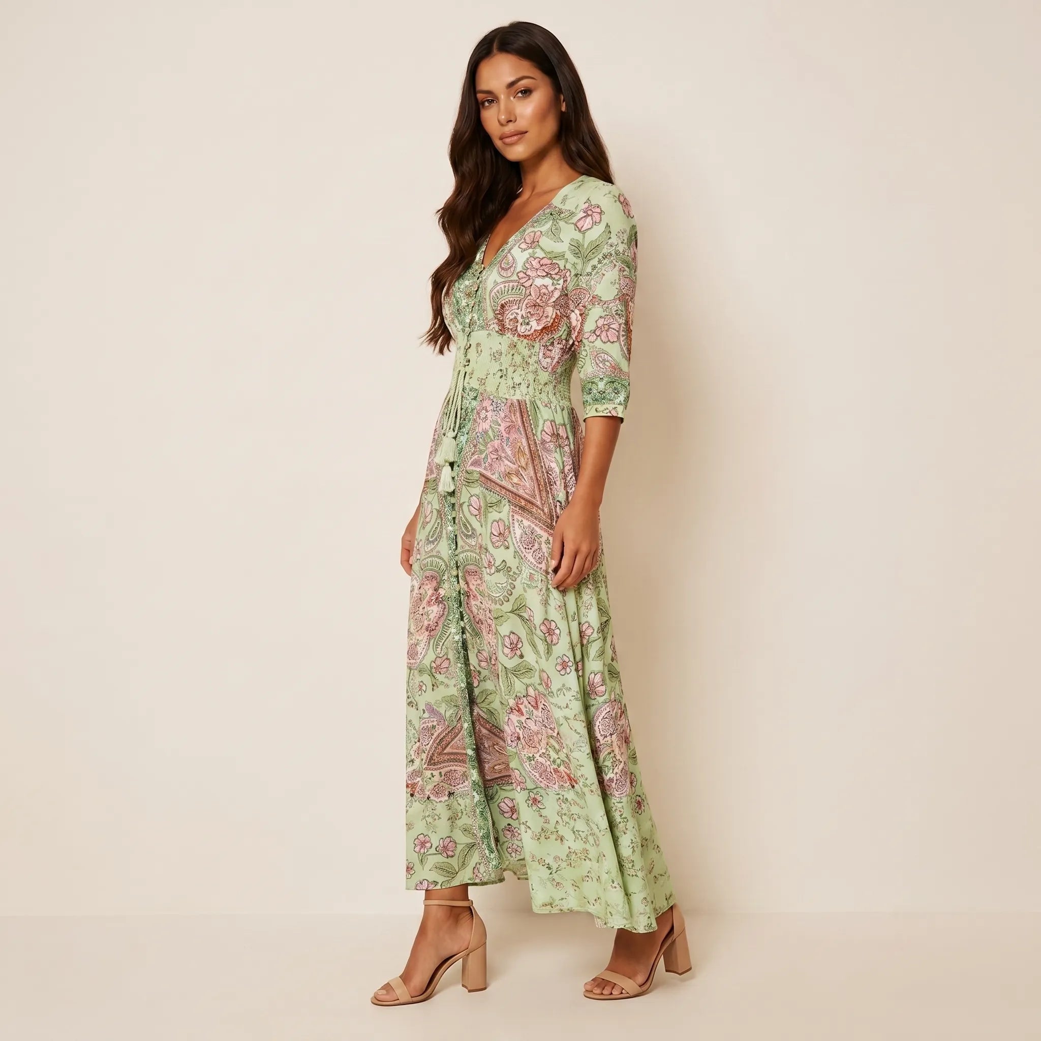 Floriana™ - Bohemian Paisley Maxi Dress