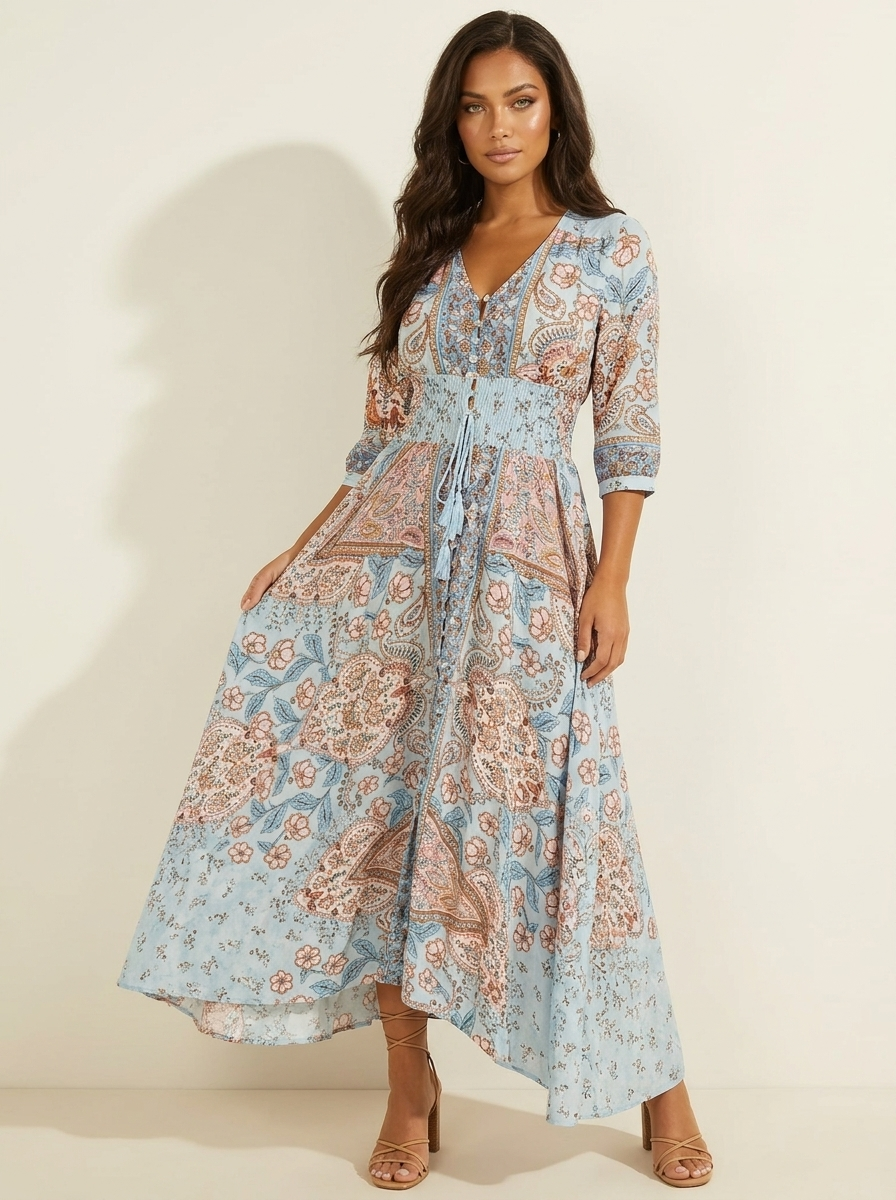Floriana™ - Bohemian Paisley Maxi Dress