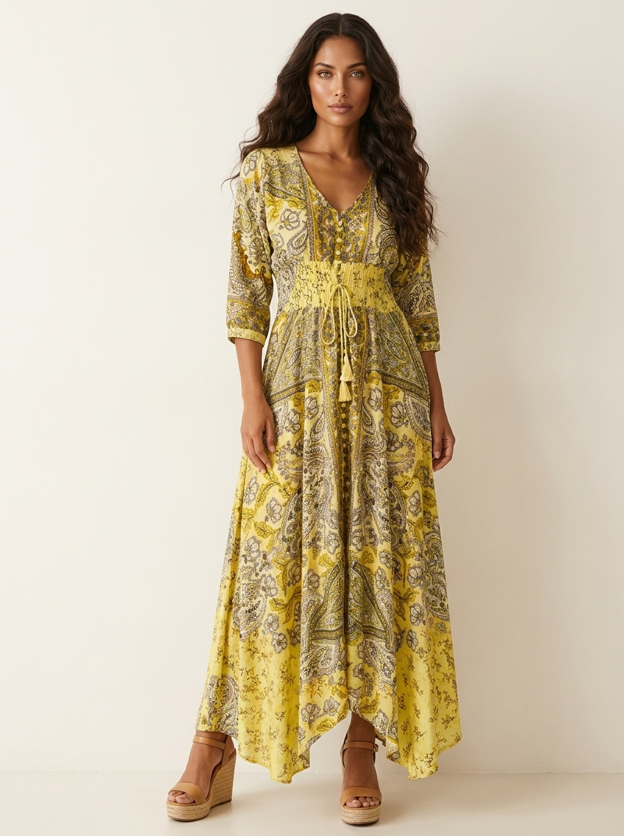 Floriana™ - Bohemian Paisley Maxi Dress