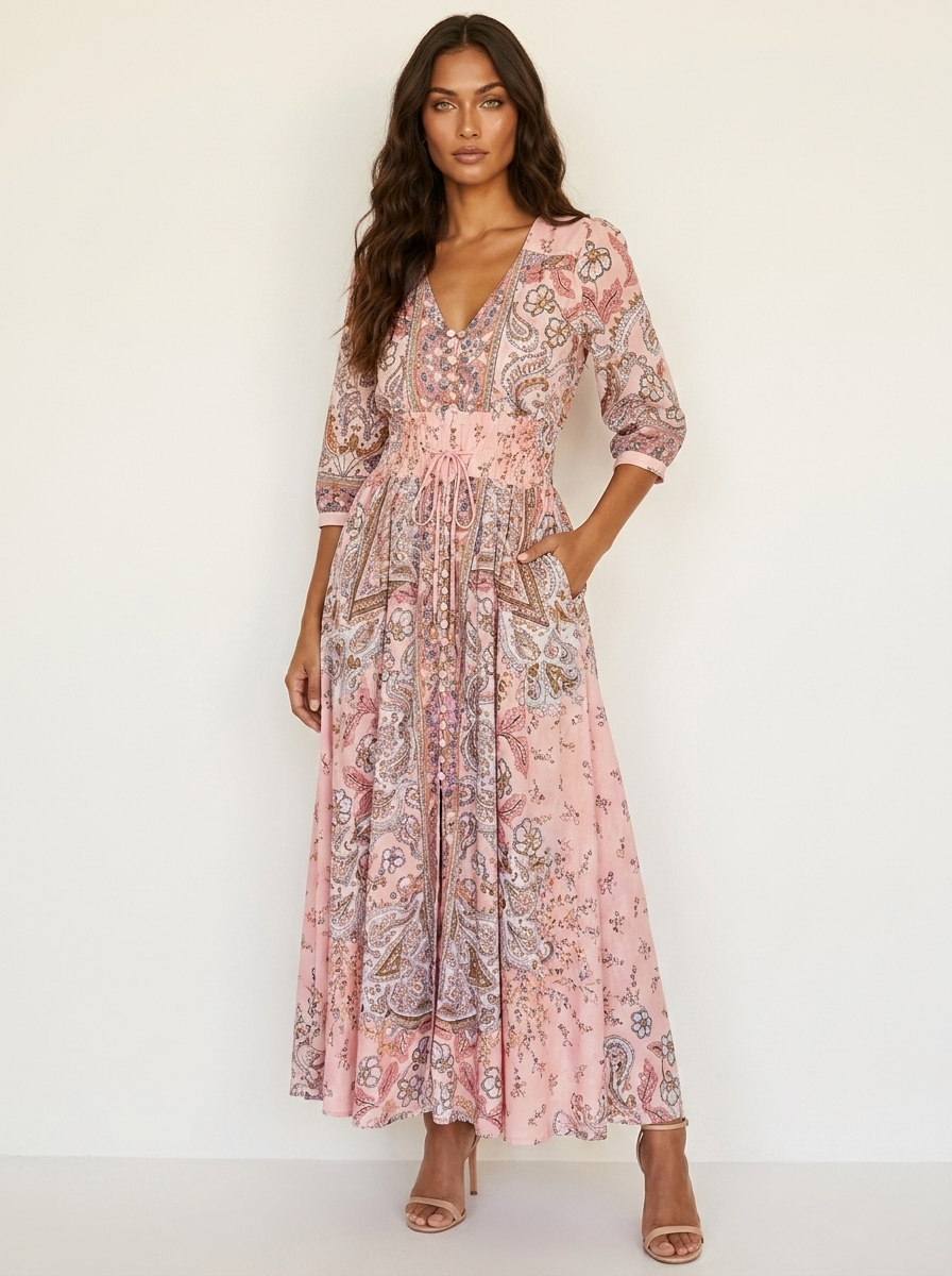 Floriana™ - Bohemian Paisley Maxi Dress