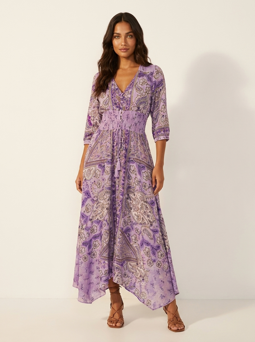 Floriana™ - Bohemian Paisley Maxi Dress