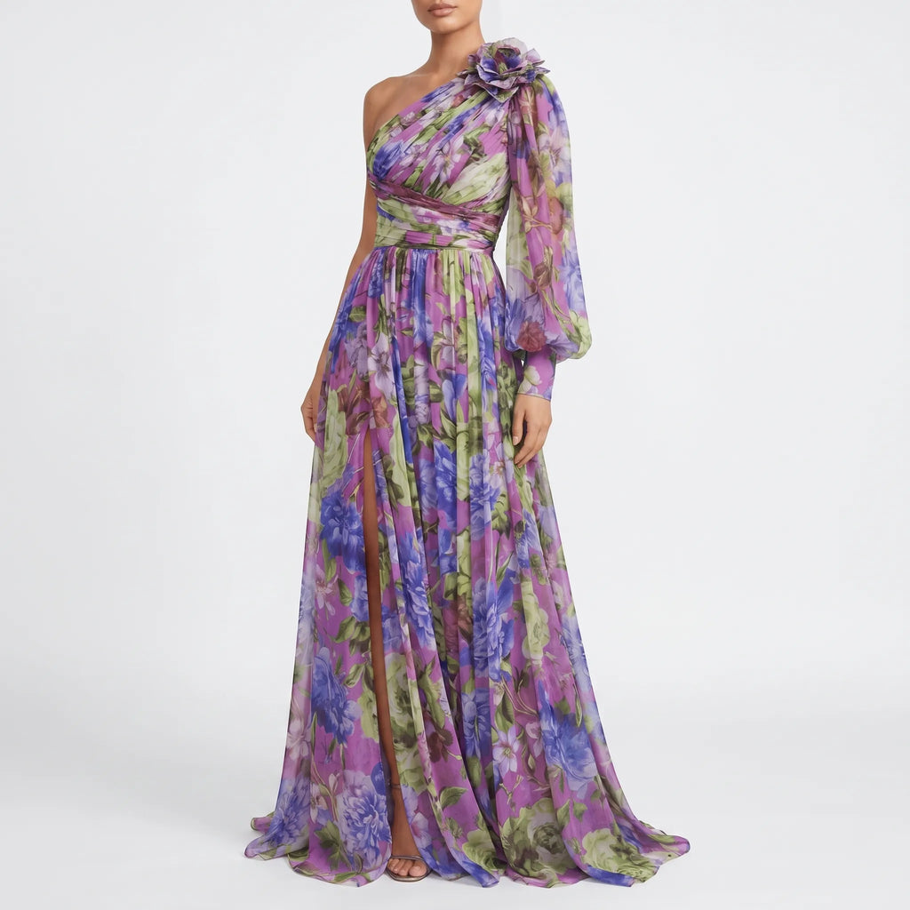 Floriscia™ - Floral One-Shoulder Maxi Dress