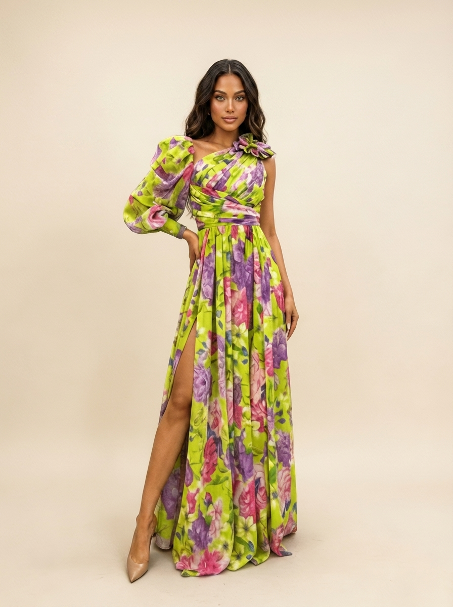 Floriscia™ - Floral One-Shoulder Maxi Dress