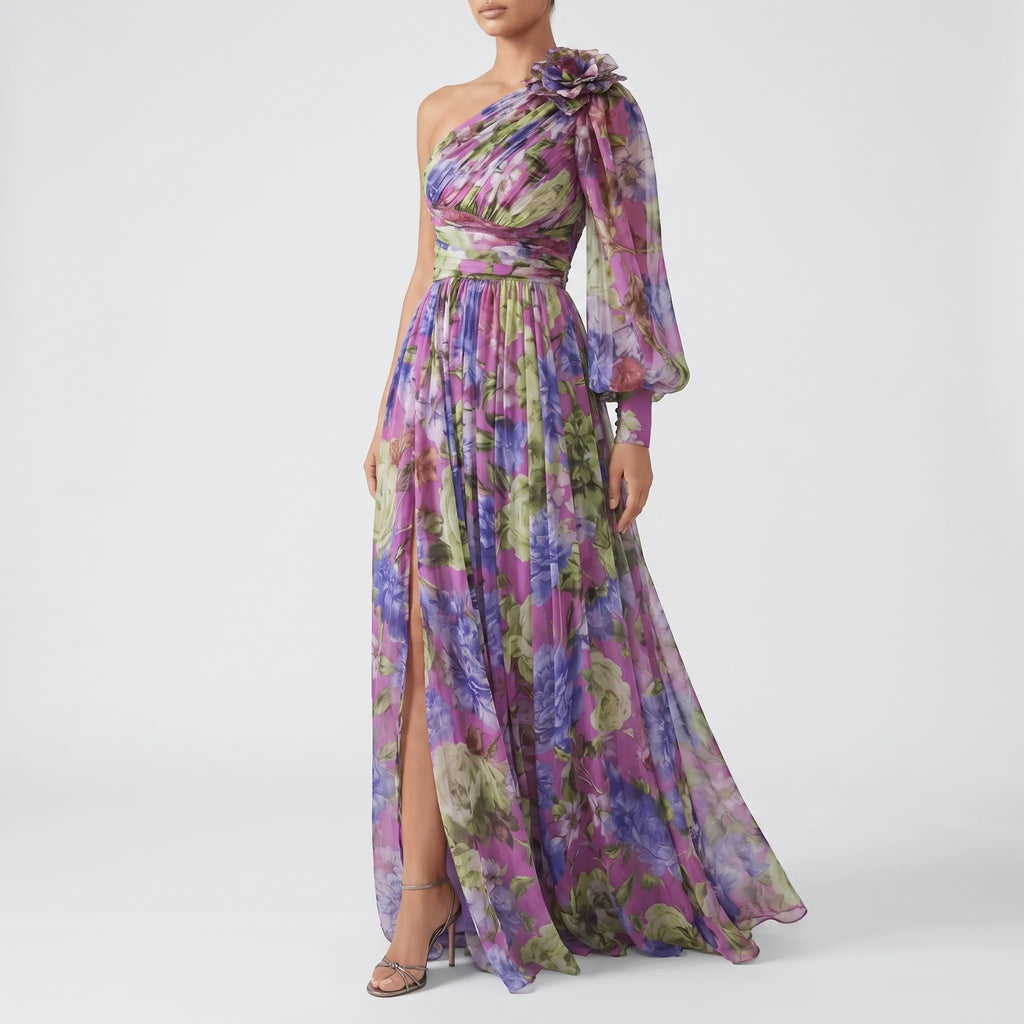Floriscia™ - Floral One-Shoulder Maxi Dress