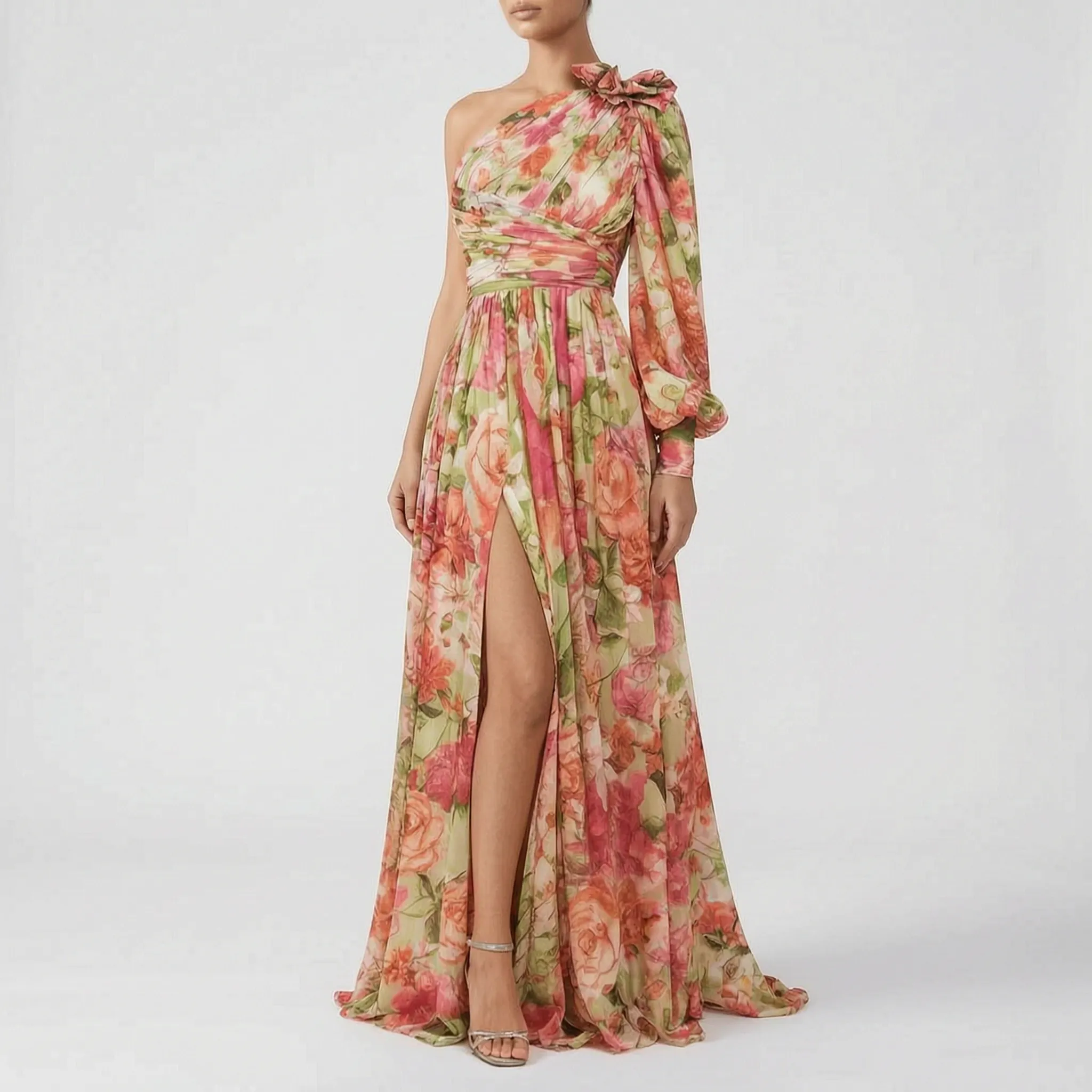 Floriscia™ - Floral One-Shoulder Maxi Dress