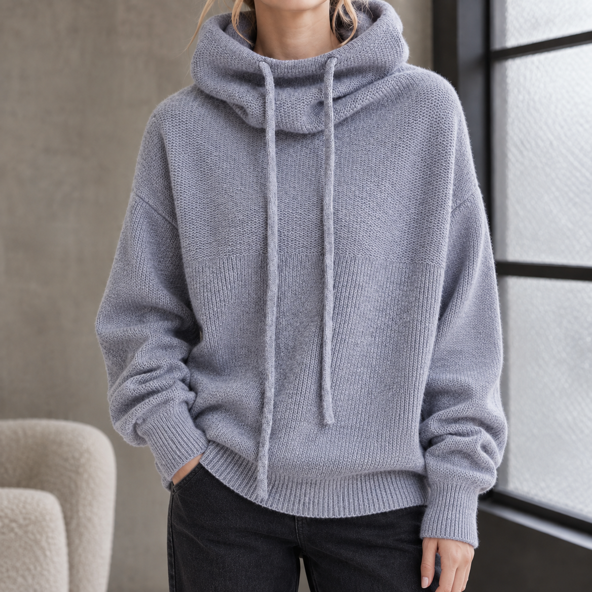 Adeline™ | Women's Wool Cowl Neck Sweater Drawcord