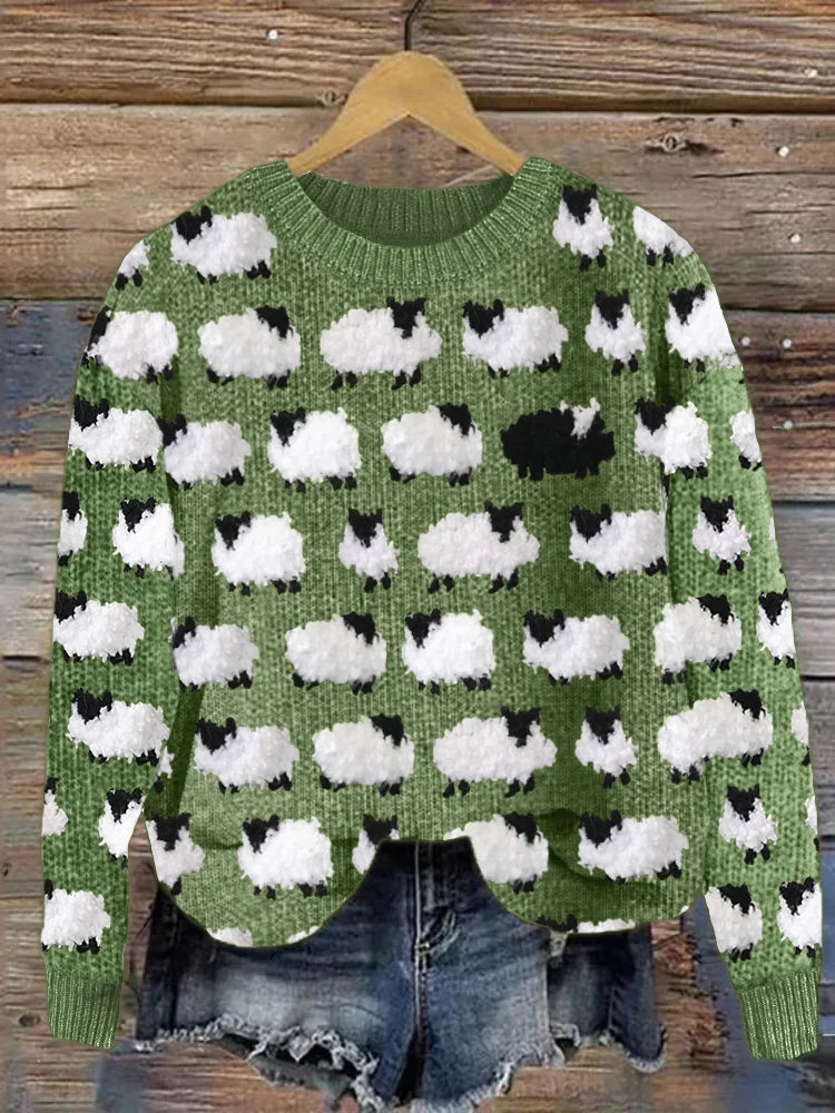 Celestine™ | Women's Sheep Print Knit Sweater