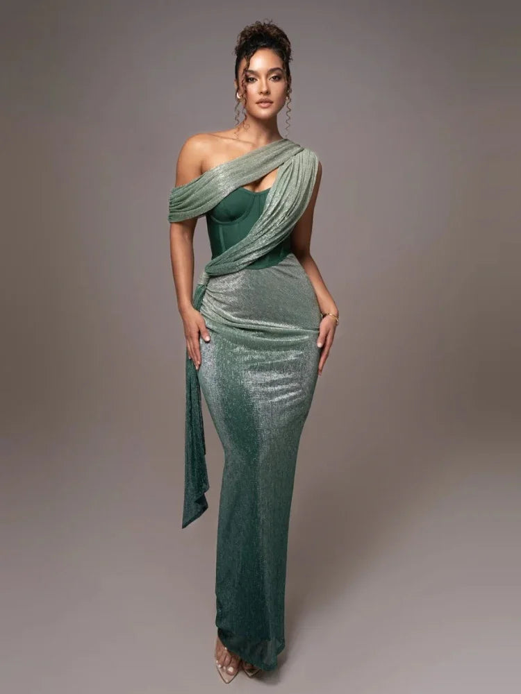 Cosmina™ | Women’s Maxi Dress One Shoulder Asymmetric Draped