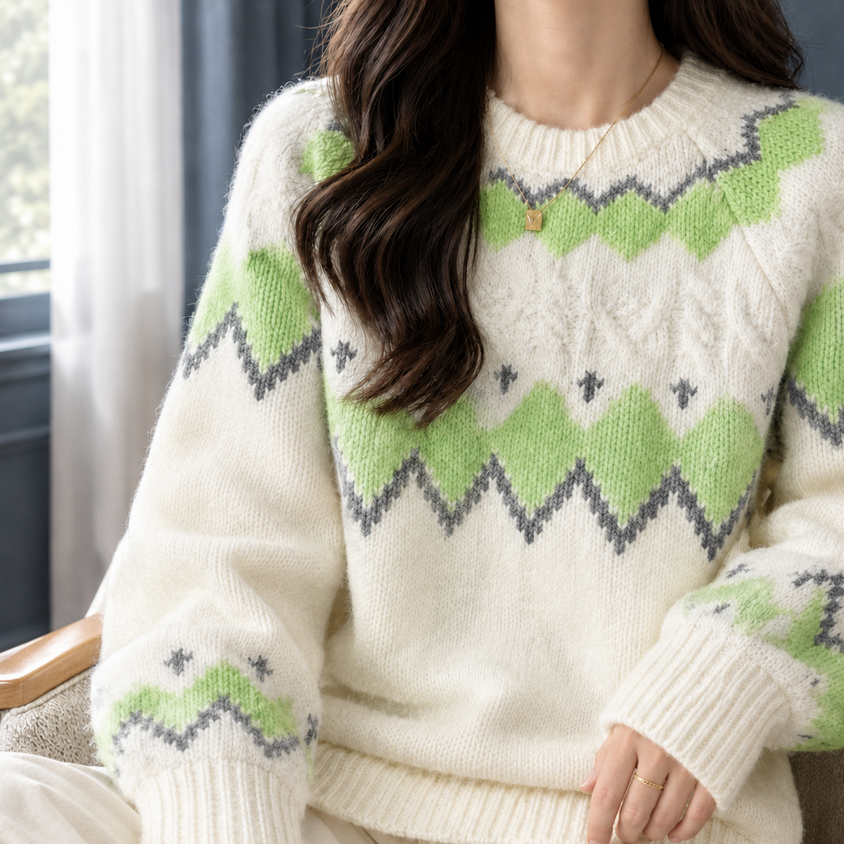 Winifred™ | Women's Fair Isle Knit Sweater Crew Neck