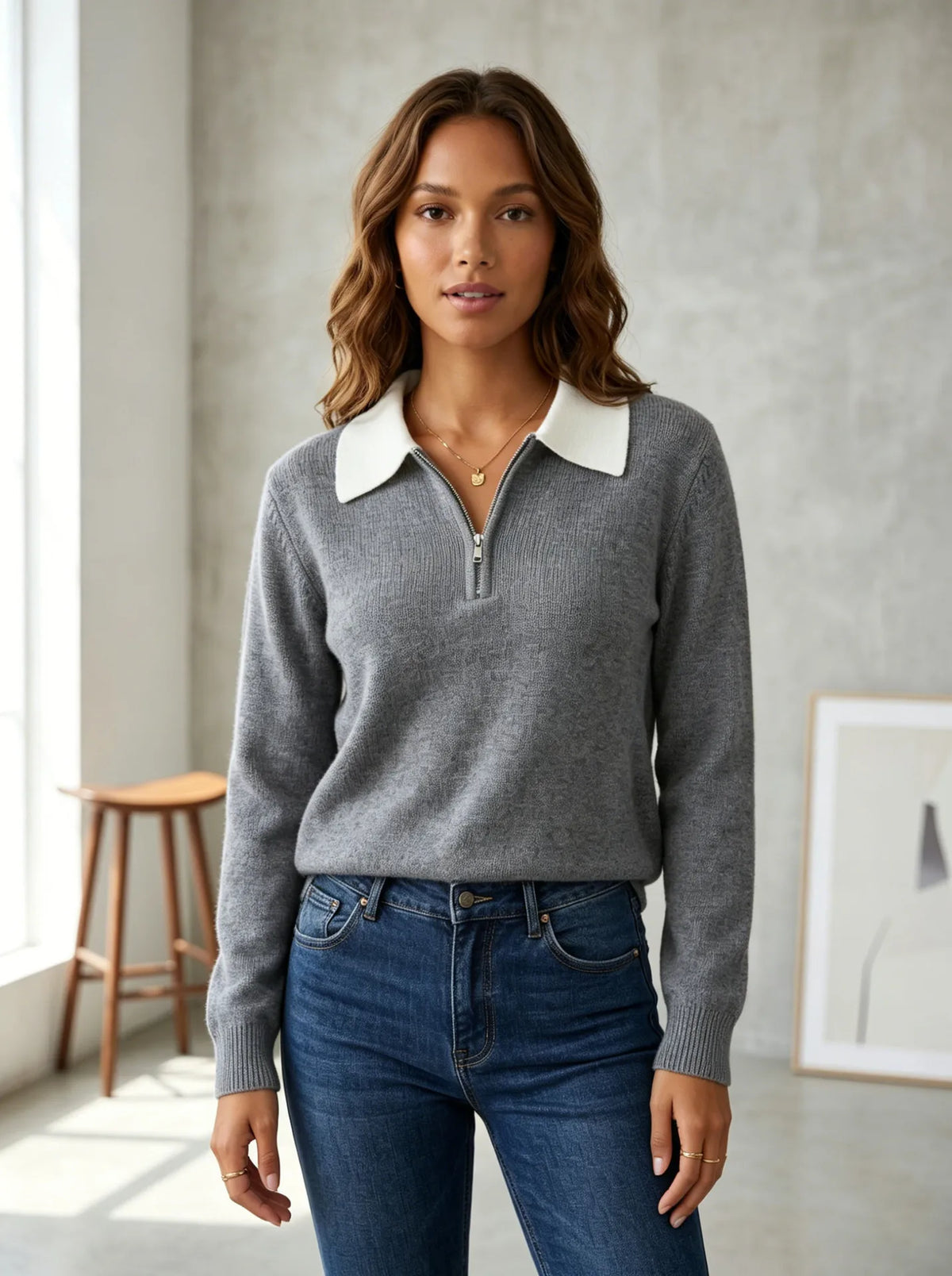 Marguerite™ | Women's Half Zip Polo Sweater Cotton Blend