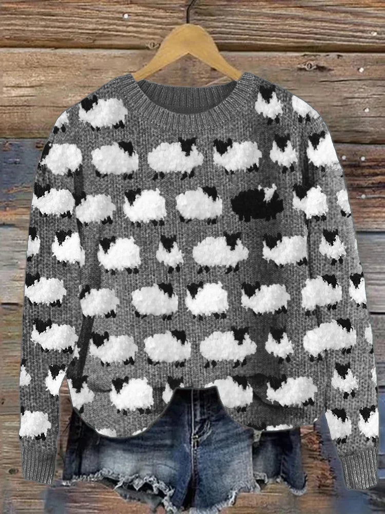 Celestine™ | Women's Sheep Print Knit Sweater