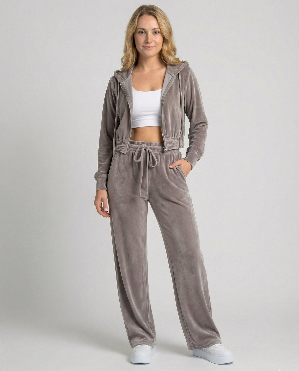 Marcelline™ | Women's Velour Tracksuit Set Cropped Hoodie