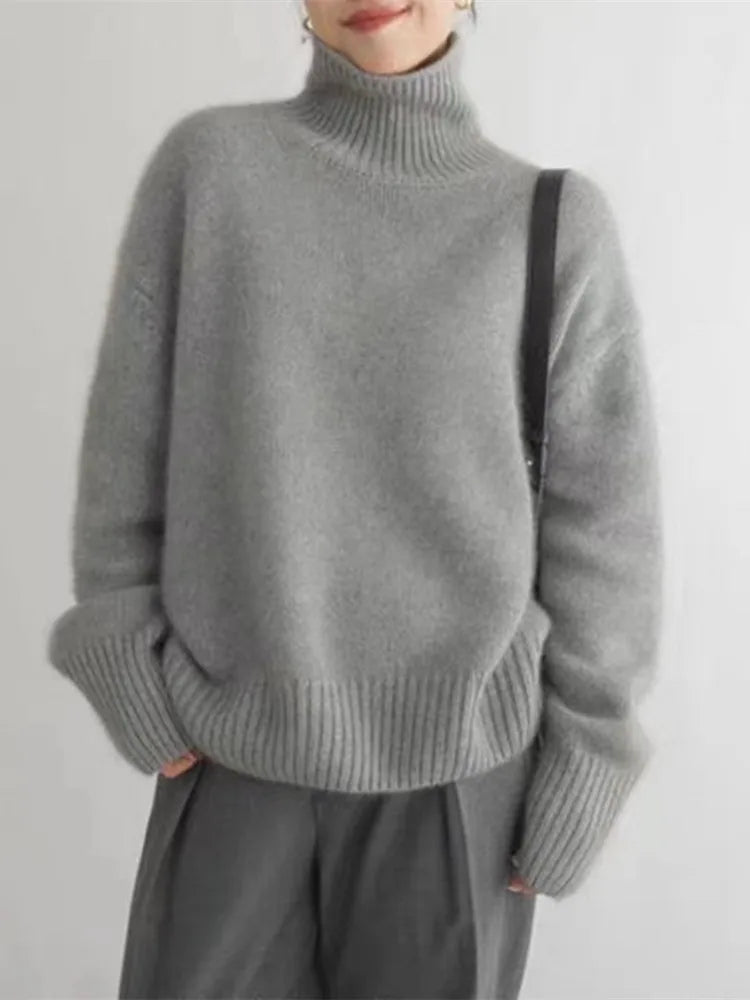 Isabeau™ | Women's Cashmere Roll Neck Sweater Ribbed Trim