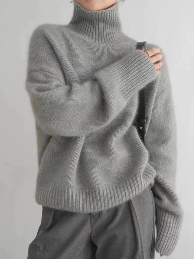 Isabeau™ | Women's Cashmere Roll Neck Sweater Ribbed Trim