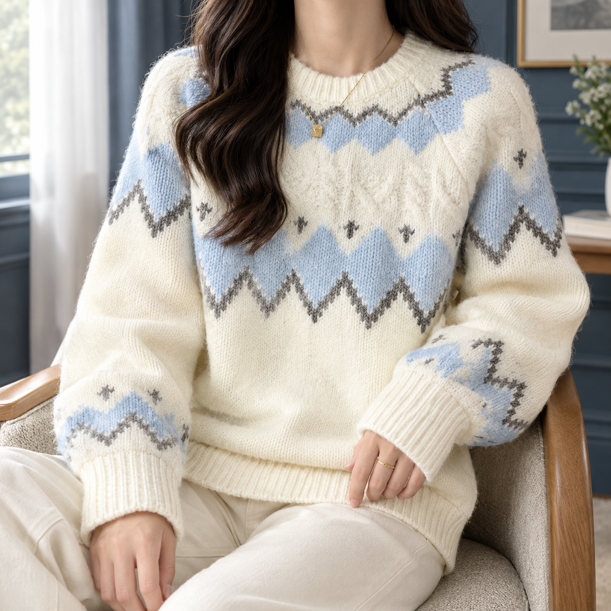 Winifred™ | Women's Fair Isle Knit Sweater Crew Neck
