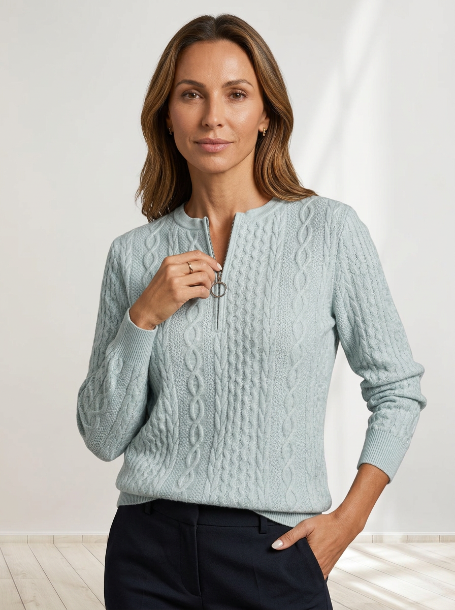 Elara™ | Cable Knit Zip Sweater