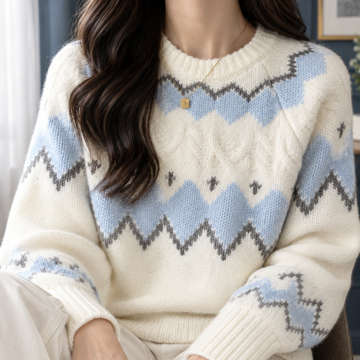 Winifred™ | Women's Fair Isle Knit Sweater Crew Neck
