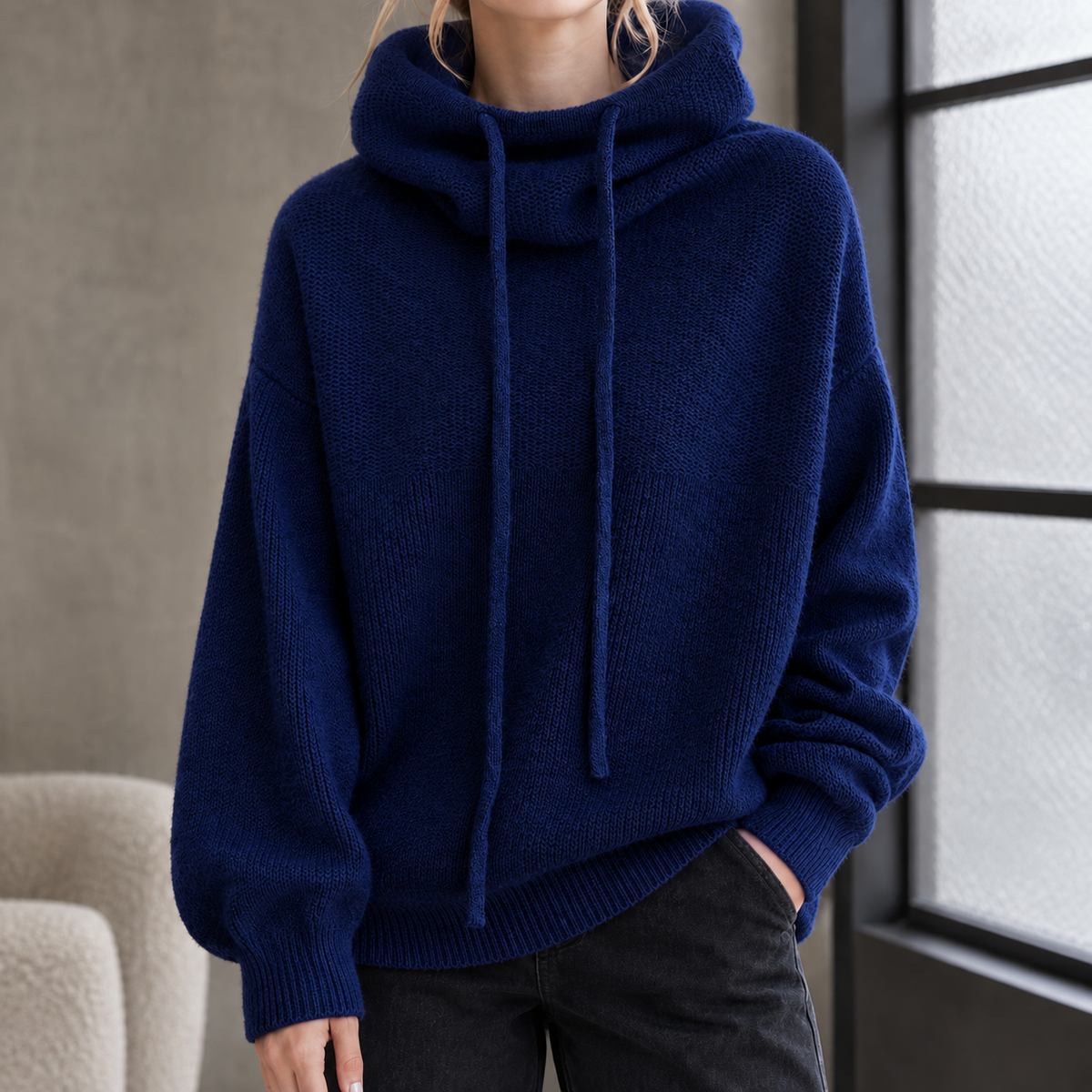 Adeline™ | Women's Wool Cowl Neck Sweater Drawcord