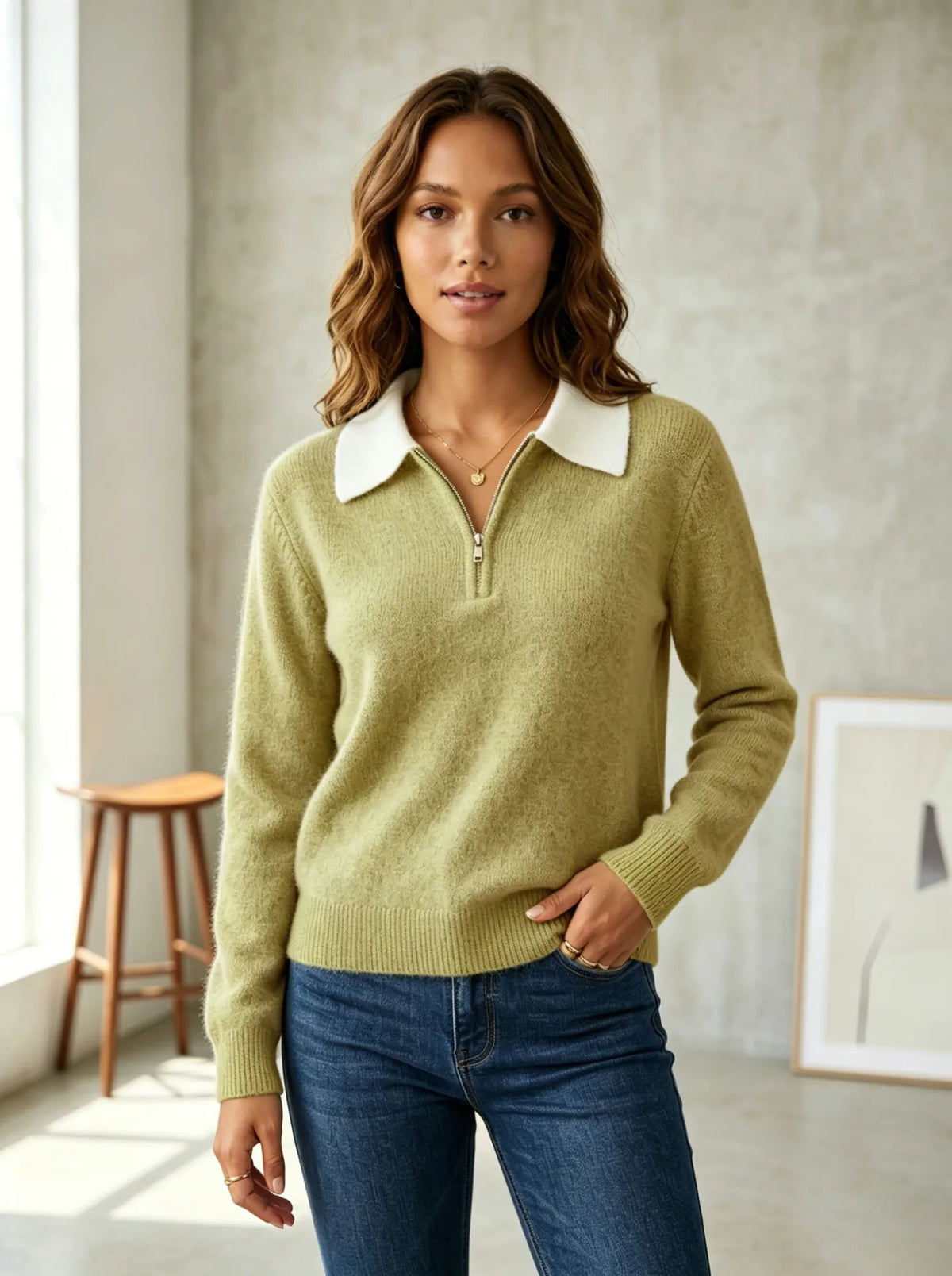 Marguerite™ | Women's Half Zip Polo Sweater Cotton Blend