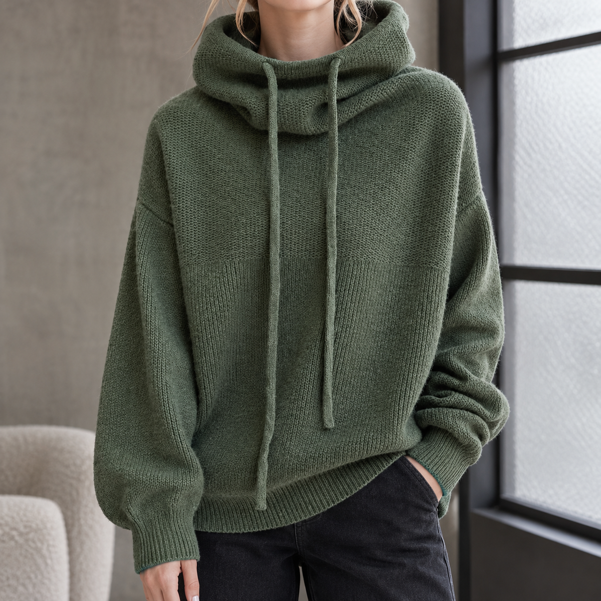 Adeline™ | Women's Wool Cowl Neck Sweater Drawcord