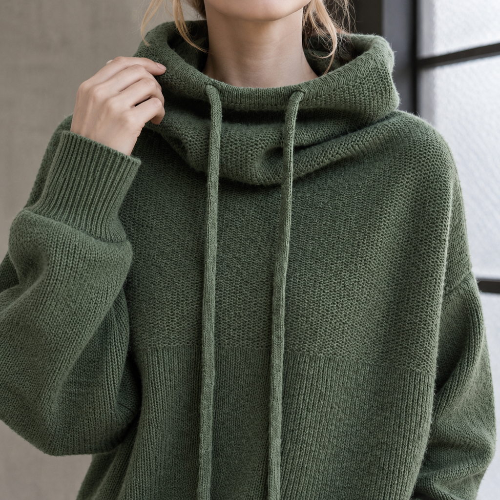 Adeline™ | Women's Wool Cowl Neck Sweater Drawcord