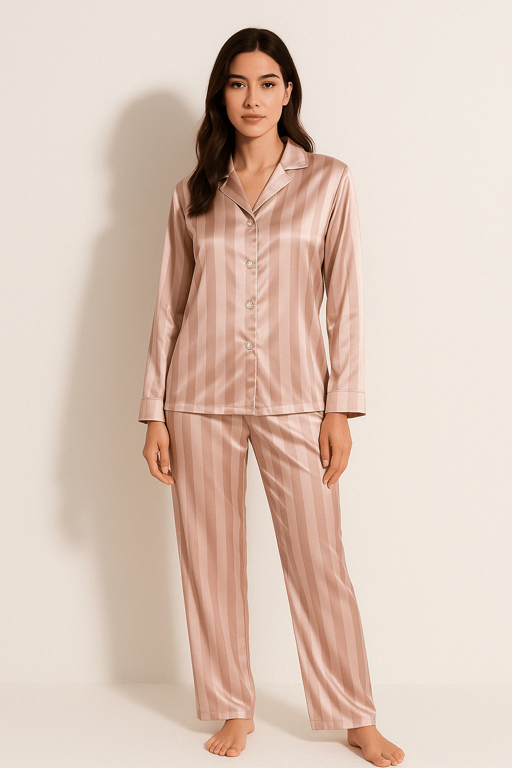 Aurelia™ | Women's Satin Striped Pyjama Set Button Down