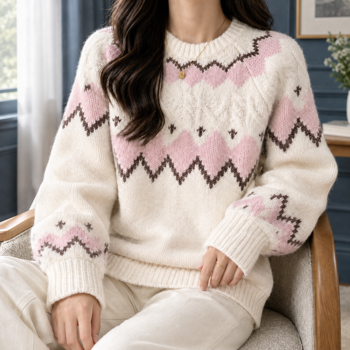 Winifred™ | Women's Fair Isle Knit Sweater Crew Neck