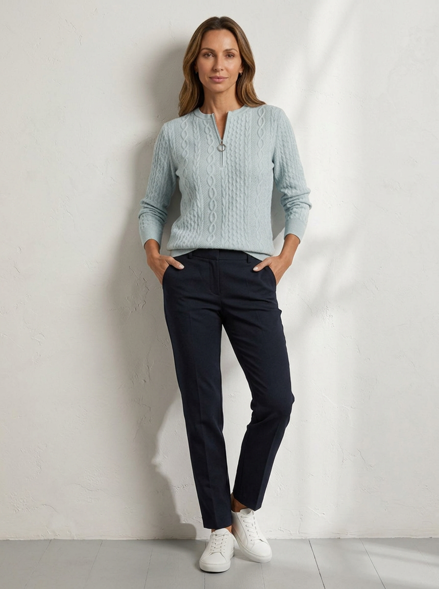 Elara™ | Cable Knit Zip Sweater