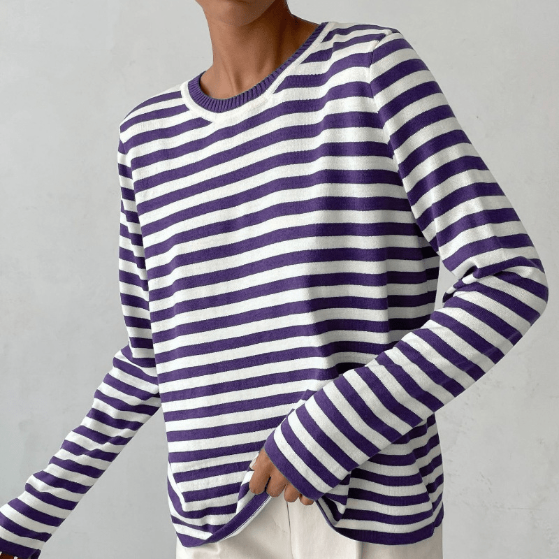 Odessa™ | Women's Striped Cotton Sweater Crew Neck