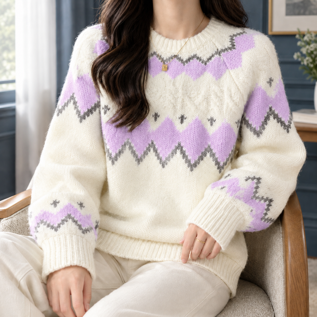 Winifred™ | Women's Fair Isle Knit Sweater Crew Neck