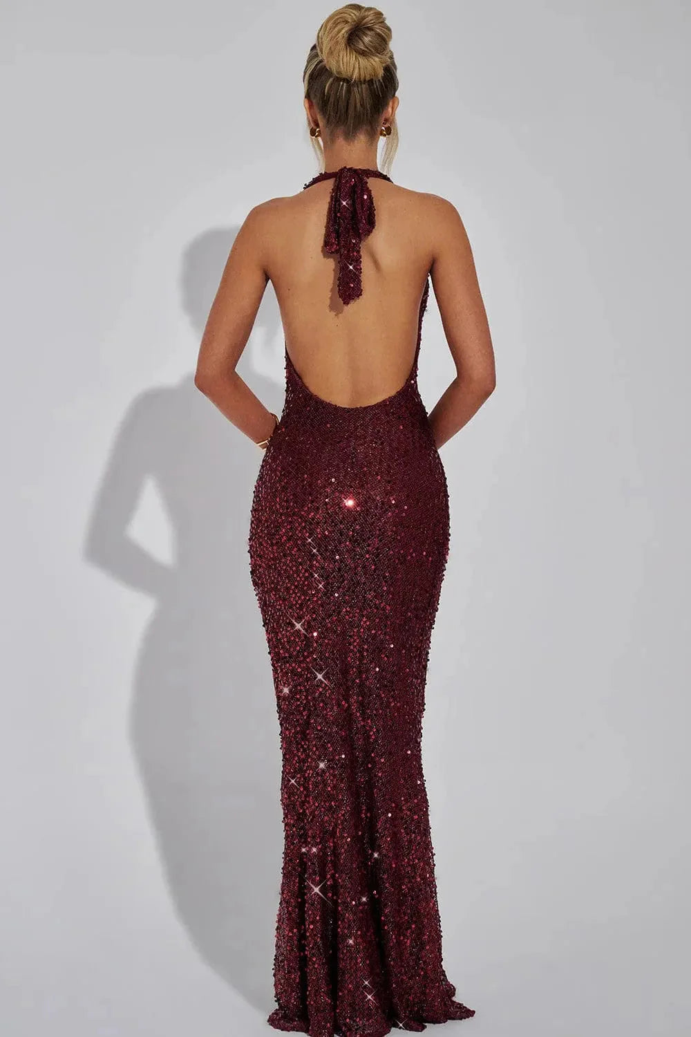 Antonetta™ | Women’s Sequin Maxi Dress Halter Neck Open Back