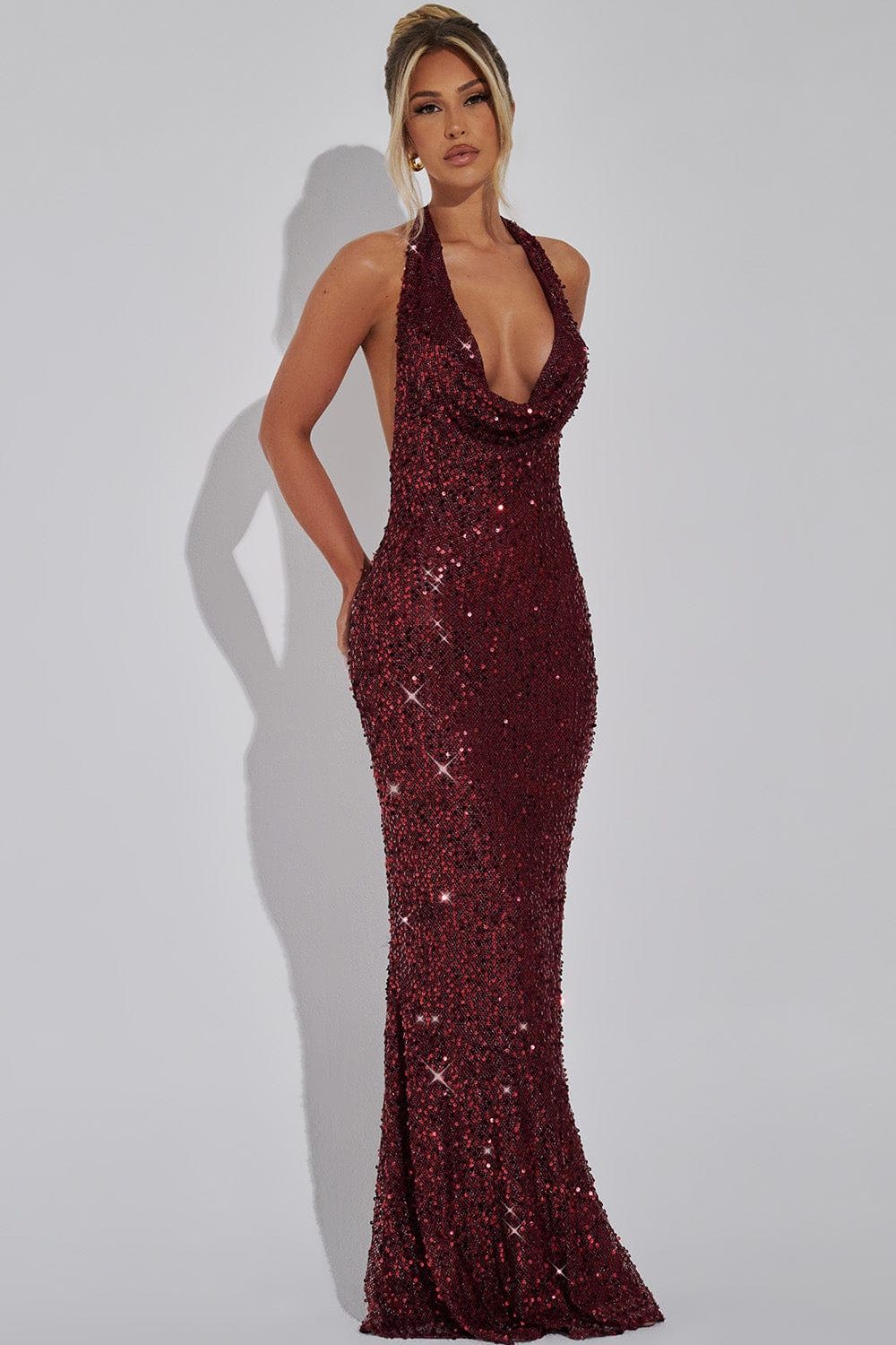 Antonetta™ | Women’s Sequin Maxi Dress Halter Neck Open Back