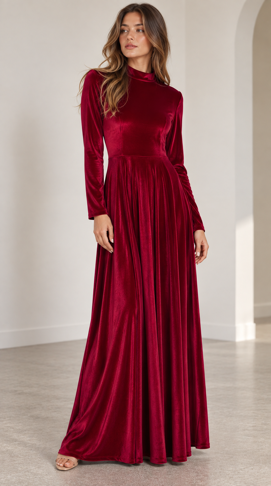 Ysolde™ | Women’s Velvet Dress Long Sleeve High Neck