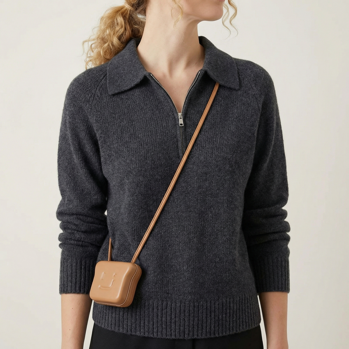 Aveline™ | Women's Cotton Half Zip Polo Sweater Collar