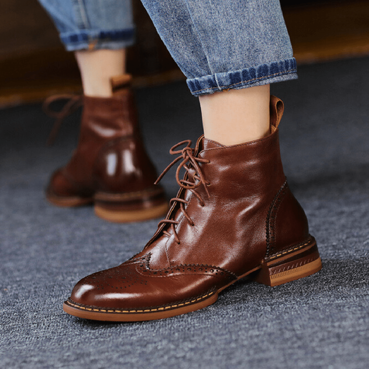 Isolde™ | Women's Leather Brogue Ankle Boots Lace Up