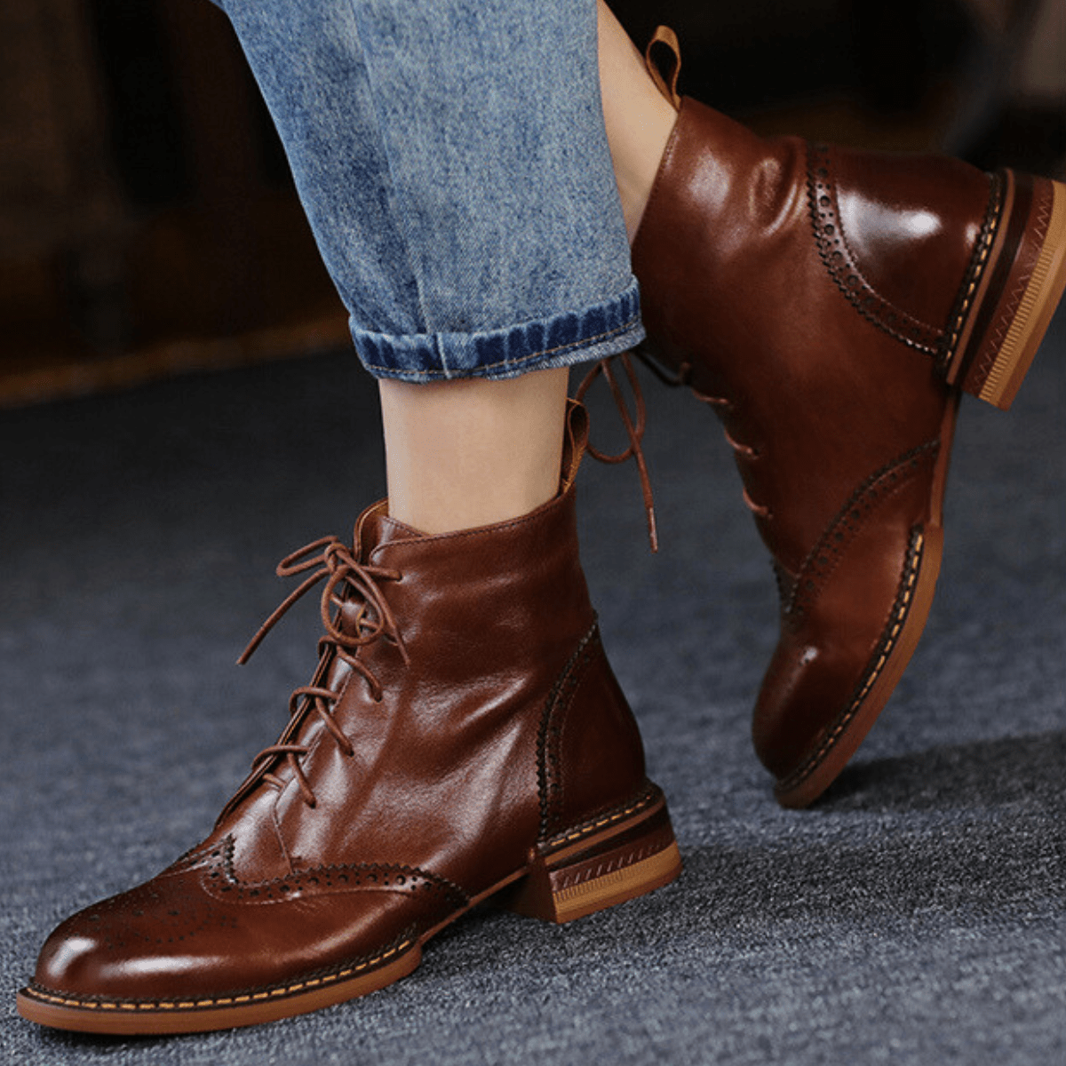 Isolde™ | Women's Leather Brogue Ankle Boots Lace Up