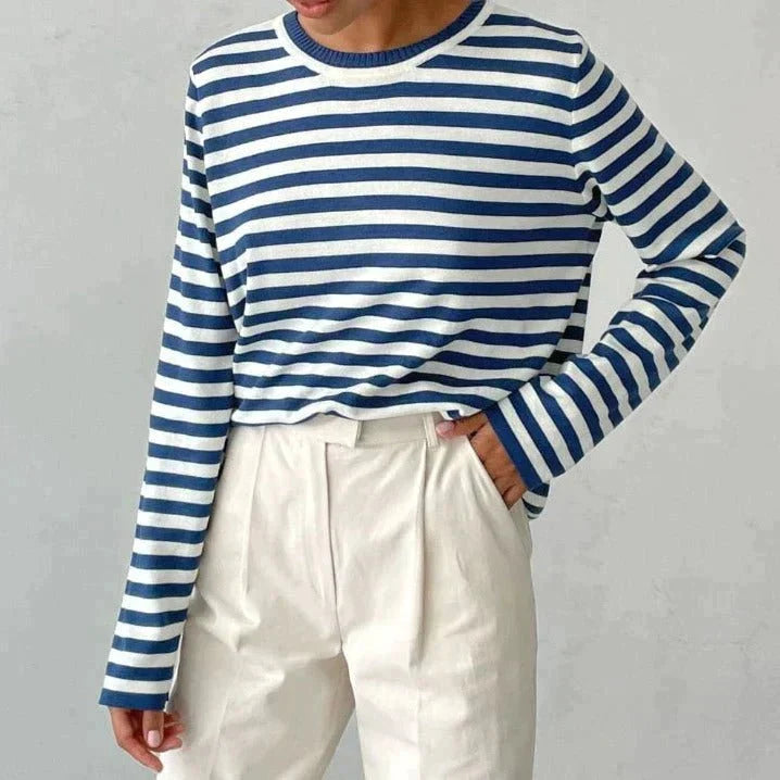 Odessa™ | Women's Striped Cotton Sweater Crew Neck