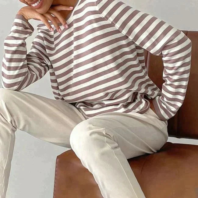 Odessa™ | Women's Striped Cotton Sweater Crew Neck