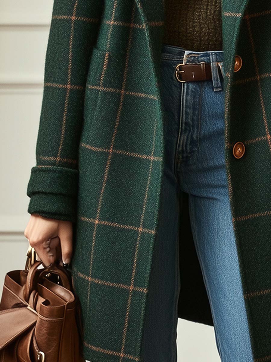 Beatrix™ | Women's Tweed Check Coat Wool Blend