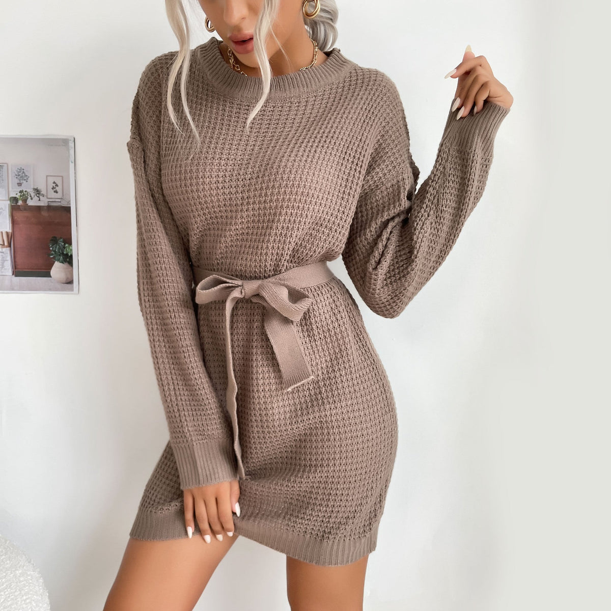 Honorine™ | Women's Waffle Knit Sweater Mini Dress