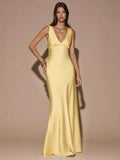 Marisabel™ | Women’s Maxi Dress Satin V Neck Sleeveless