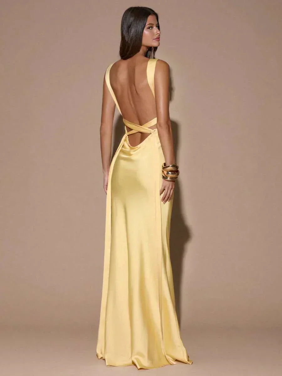 Marisabel™ | Women’s Maxi Dress Satin V Neck Sleeveless
