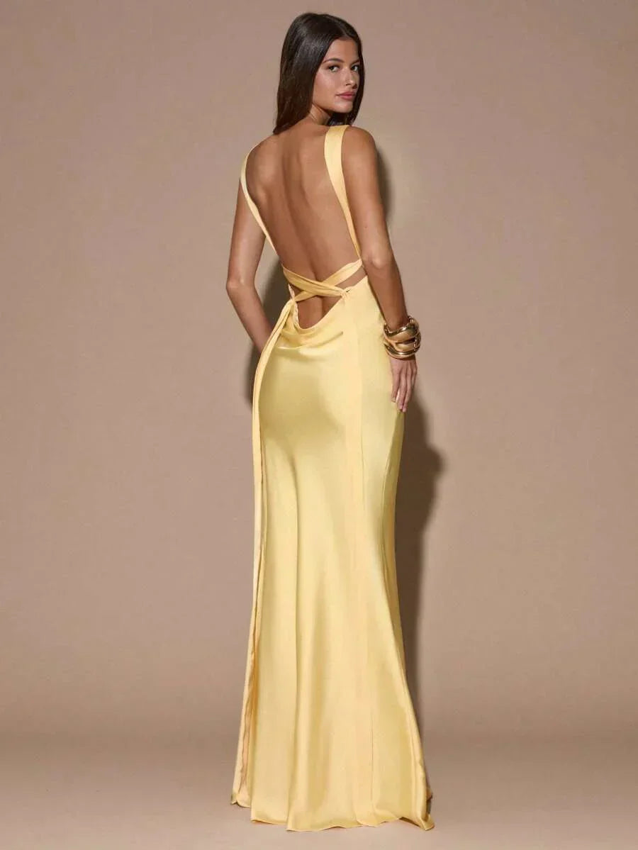 Marisabel™ | Women’s Maxi Dress Satin V Neck Sleeveless