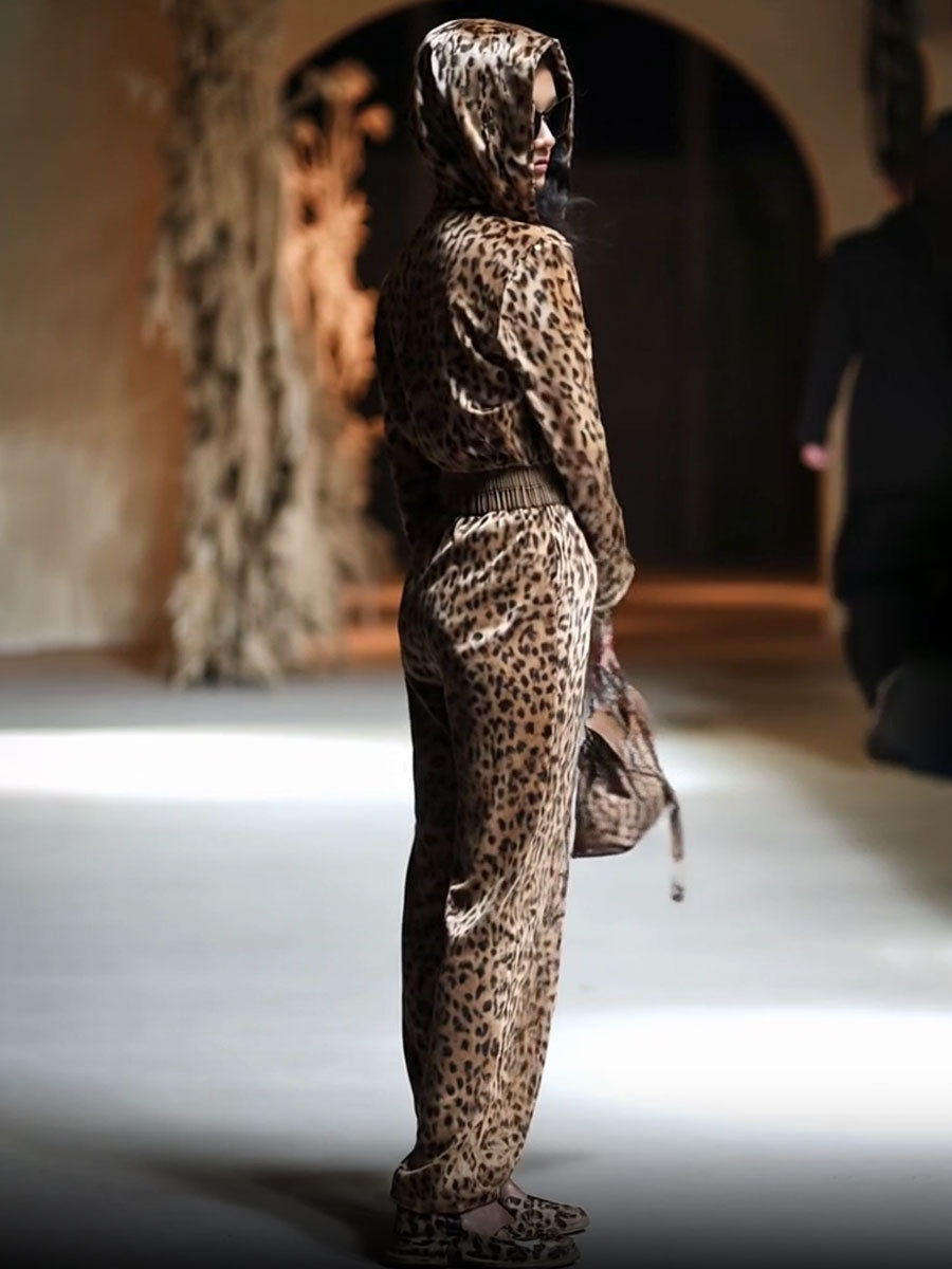 Elodie™ | Women's Velvet Hooded Jumpsuit Leopard Print
