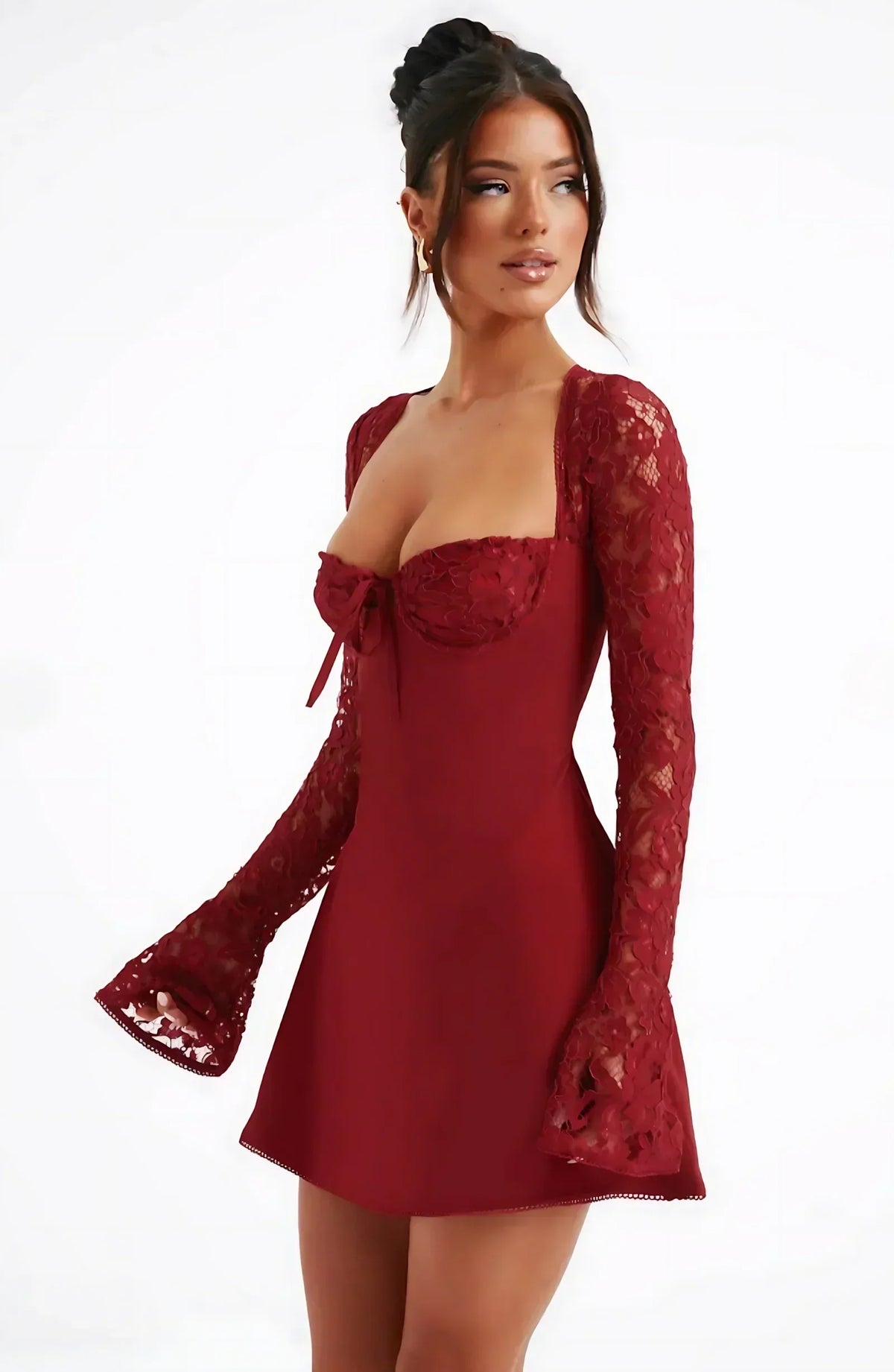 Aurelienne™ | Women’s Mini Dress Lace Long Sleeve Sweetheart
