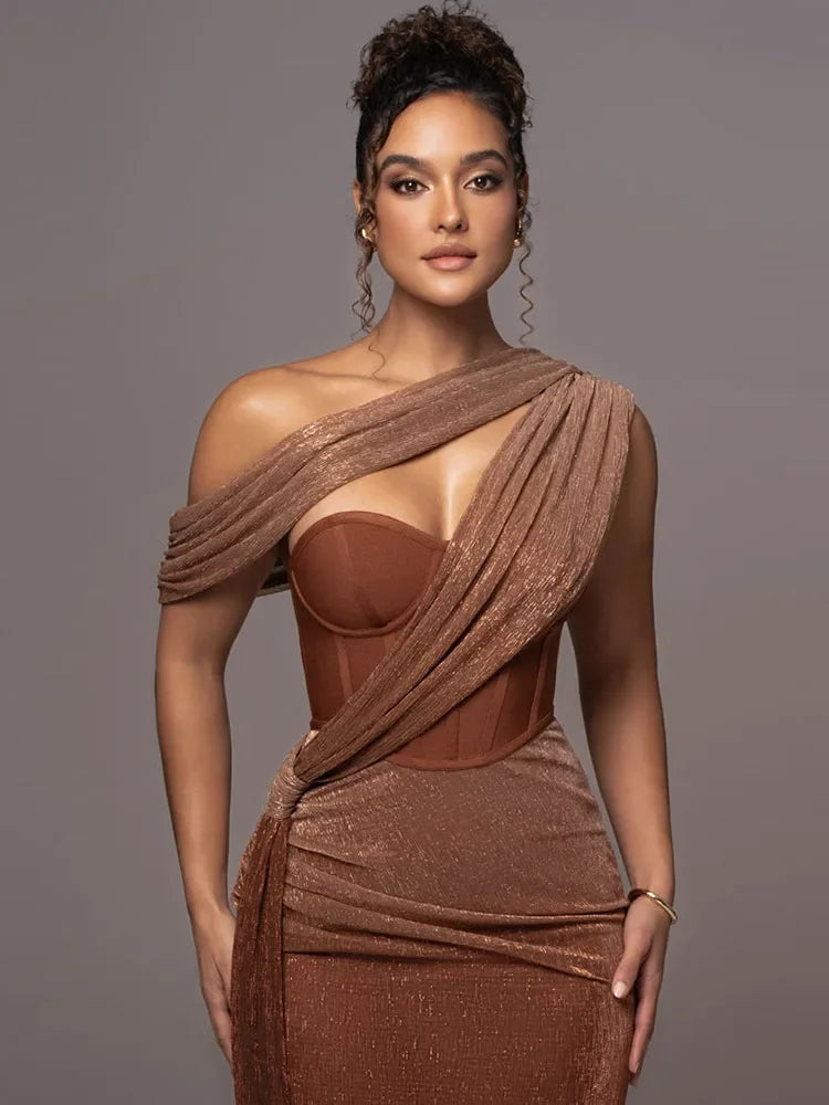 Cosmina™ | Women’s Maxi Dress One Shoulder Asymmetric Draped