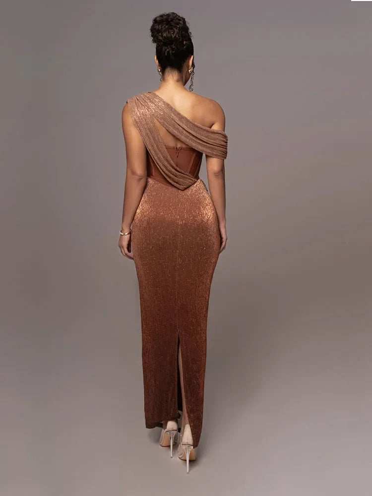 Cosmina™ | Women’s Maxi Dress One Shoulder Asymmetric Draped